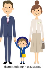 This is an illustration of a child and family entering the preschool.