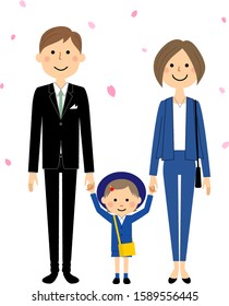 This is an illustration of a child and family entering the preschool.