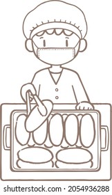 This is an illustration of a child giving out lunch during lunch break. In Japan, children distribute meals.