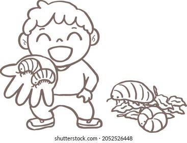 This is an illustration of a child. Kids love insects. Children bring insects that adults don't like.