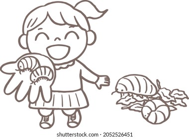 This is an illustration of a child. Kids love insects. Children bring insects that adults don't like.