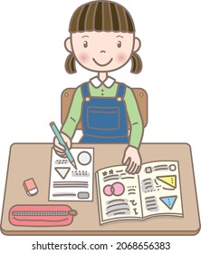 This is an illustration of a child studying at school.