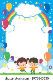 This Illustration Children Holding Balloons Having Stock Vector 