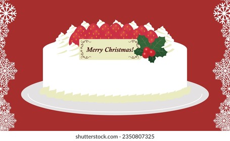 This is an illustration of a Christmas cake and snowflake decorations.