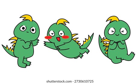 This is an illustration of Chupacabra pose variations that express emotions and movements.