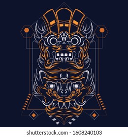 this is an illustration for clothes design, namely balinese manten mask.