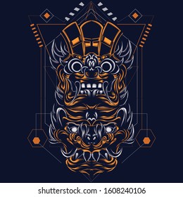 this is an illustration for clothes design, namely balinese manten mask.