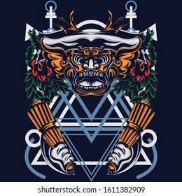 this is an illustration for clothes design, namely balinese manten mask.
