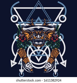 this is an illustration for clothes design, namely balinese manten mask.