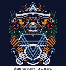 this is an illustration for clothes design, namely balinese manten mask.