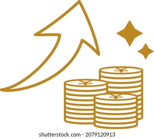 This is an illustration of a coin and an arrow with an increasing amount of money invested.