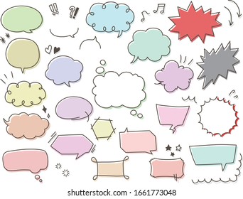 This illustration is a collection of handwritten speech bubbles.（colorful）