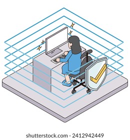 This is an illustration of a computer that has strong security to prevent virus intrusion.