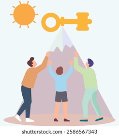 This illustration conveys the concept of teamwork and collective effort to achieve a significant goal or unlock success.