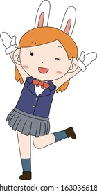 This is a illustration of cosplayer girl in a sailor suit with Rabbit ears 