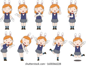This is a illustration of cosplayer girl in a sailor suit with Rabbit ears 
