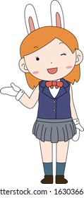 This is a illustration of cosplayer girl in a sailor suit with Rabbit ears 