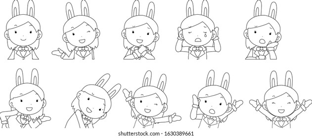 This is a illustration of cosplayer girl in a sailor suit with Rabbit ears Upper body 
