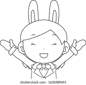 This is a illustration of cosplayer girl in a sailor suit with Rabbit ears Upper body 