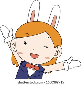 This is a illustration of cosplayer girl in a sailor suit with Rabbit ears Upper body 