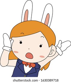 This is a illustration of cosplayer girl in a sailor suit with Rabbit ears Upper body 