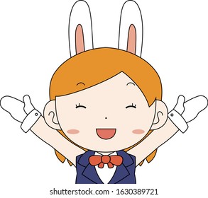 This is a illustration of cosplayer girl in a sailor suit with Rabbit ears Upper body 