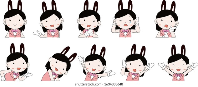This is a illustration of cosplayer girl in a sailor suit with Rabbit ears Upper body 