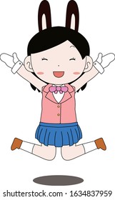 This is a illustration of cosplayer girl in a sailor suit with Rabbit ears 