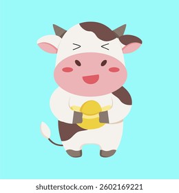This is an illustration of a cow that is happy because it got gold.