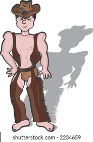 This illustration is of a Cowboy wearing chaps and underwear looking sexy and fun.