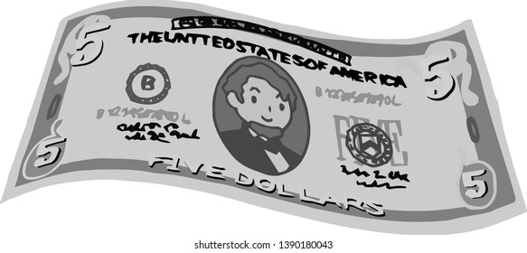 This is an illustration of a crooked five dollar US banknote.