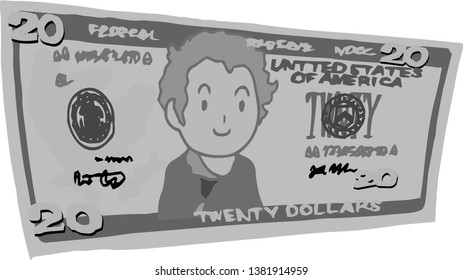 This is an illustration of a crooked twenty dollar US banknote.