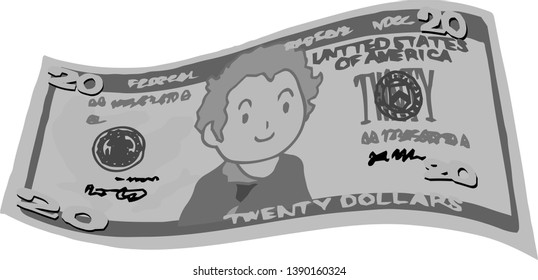 This is an illustration of a crooked twenty dollar US banknote.