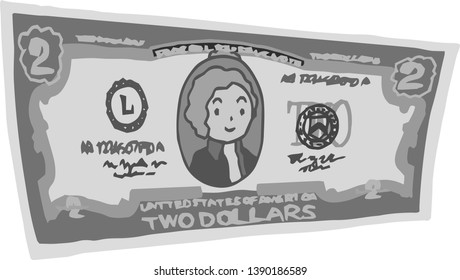 This is an illustration of a crooked two dollar US banknote.