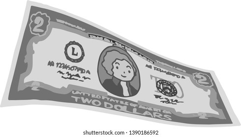 This is an illustration of a crooked two dollar US banknote.