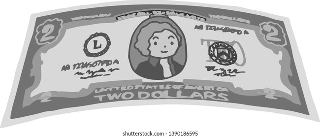 This is an illustration of a crooked two dollar US banknote.