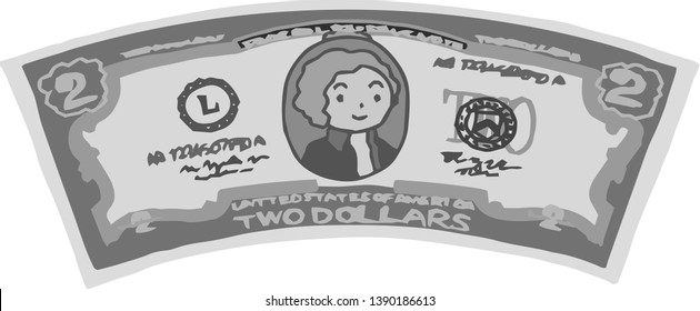 This is an illustration of a crooked two dollar US banknote.