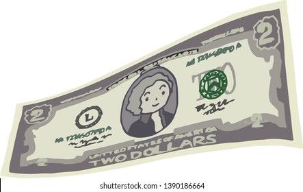 This is an illustration of a crooked two dollar US banknote.