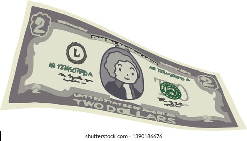 This is an illustration of a crooked two dollar US banknote.