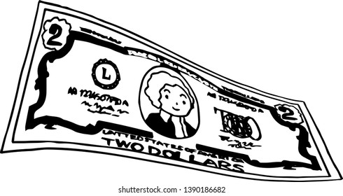 This is an illustration of a crooked two dollar US banknote.