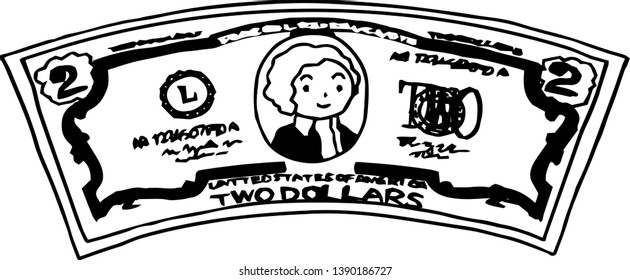 This is an illustration of a crooked two dollar US banknote.