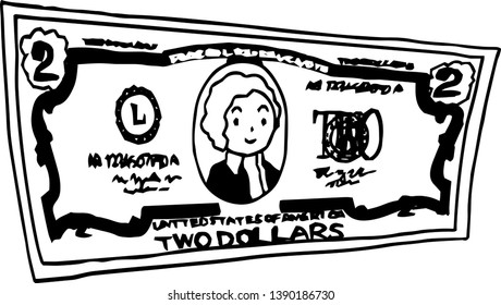 This is an illustration of a crooked two dollar US banknote.