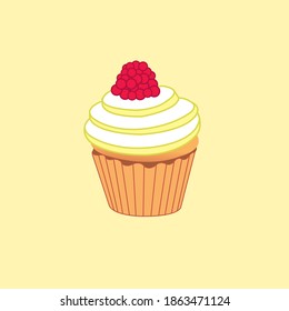 This is an illustration of a cupcake with raspberry.