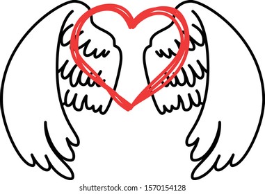 This is a illustration of Cute Angel wings with Love Heart 