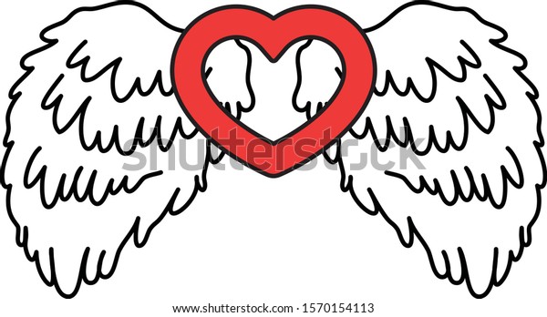 愛の心を持つかわいい天使の翼のイラスト のベクター画像素材 ロイヤリティフリー