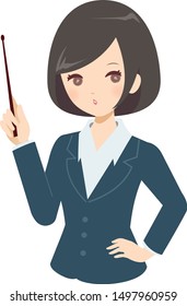 This is a illustration of a cute bob cut business woman face and pose.