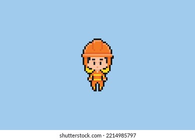 This is an illustration of a cute and chibi human character, in pixel art style. There is a male character, this man is a firefighter. Firefighter pixel art.