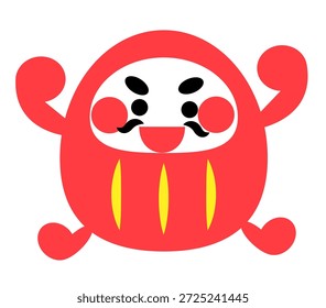 Esta é uma ilustração de uma boneca Daruma bonito com ambas as mãos levantadas em alegria.