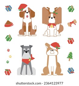 This is an illustration of cute dog sitting (Christmas) set B.