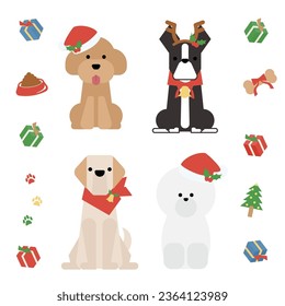This is an illustration of a cute dog sitting (Christmas) set D.